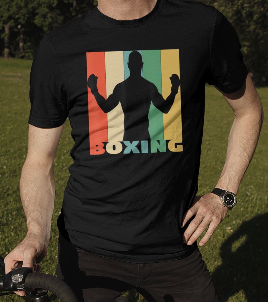 Boxing Silhouette Vintage Stripes For Boxer T-Shirt