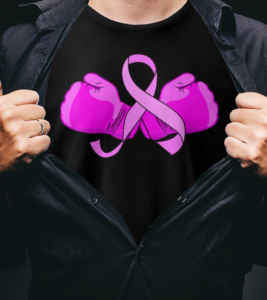 Breast Cancer Awareness Pink Ribbon Boxing Glove Fighter T-Shirt