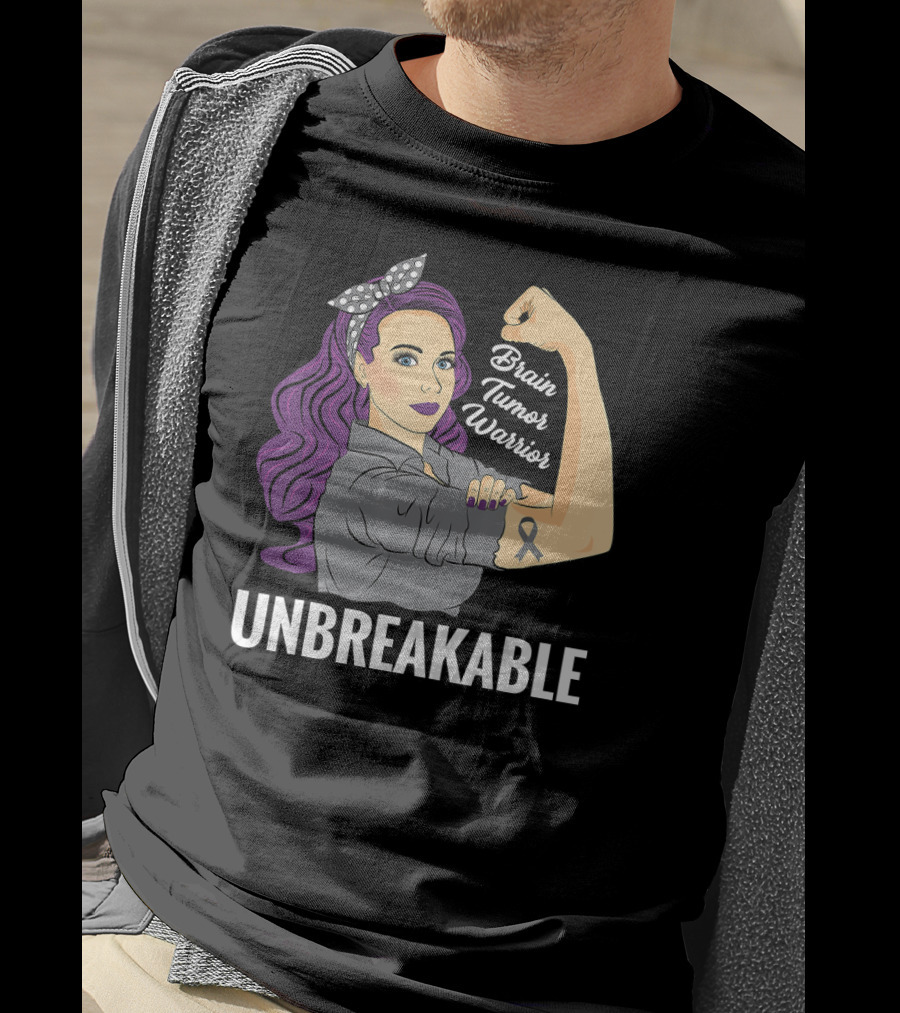 Brain Tumor Warrior Unbreakable Vintage Rosie The Riveter T-Shirt