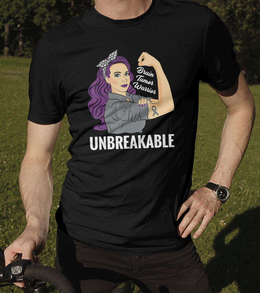 Brain Tumor Warrior Unbreakable Vintage Rosie The Riveter T-Shirt