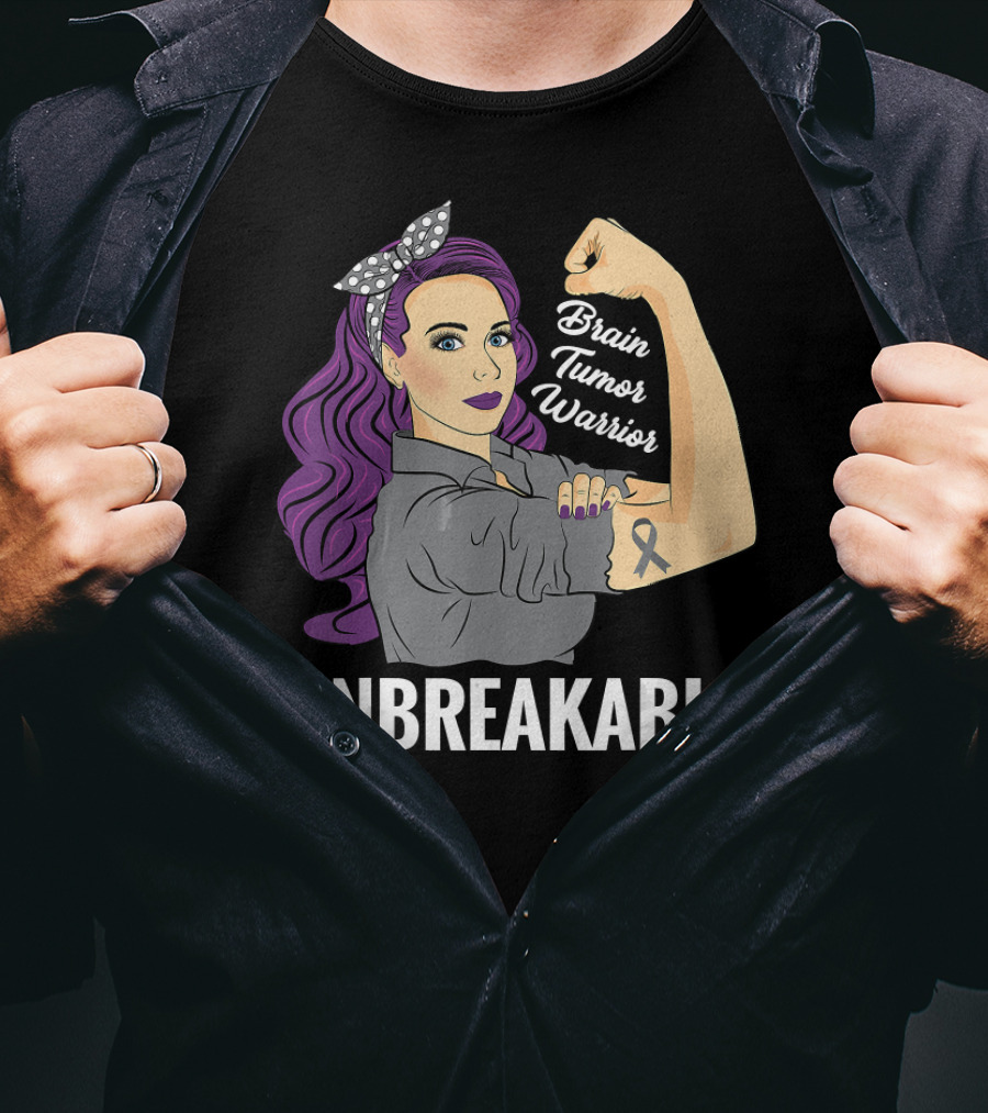 Brain Tumor Warrior Unbreakable Vintage Rosie The Riveter T-Shirt