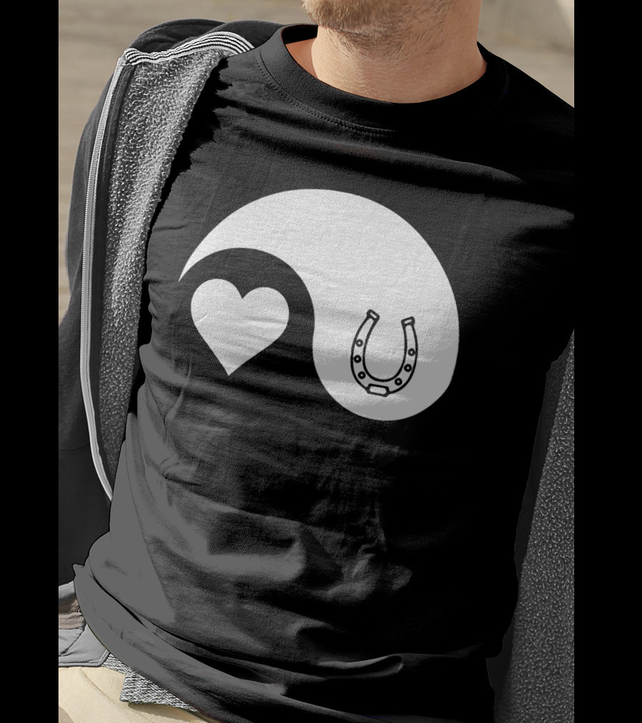 Yin Yang Heart Horseshoe Buddhism Equestrian Rider Equine T-Shirt