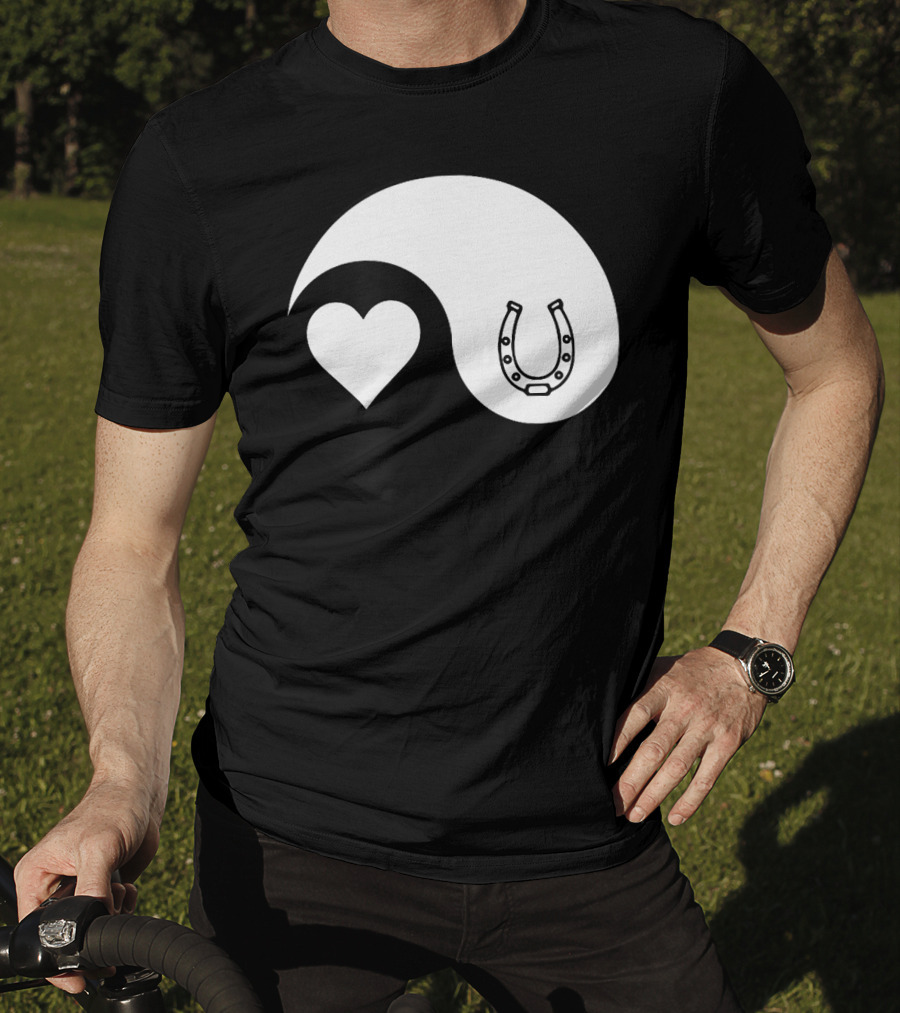 Yin Yang Heart Horseshoe Buddhism Equestrian Rider Equine T-Shirt