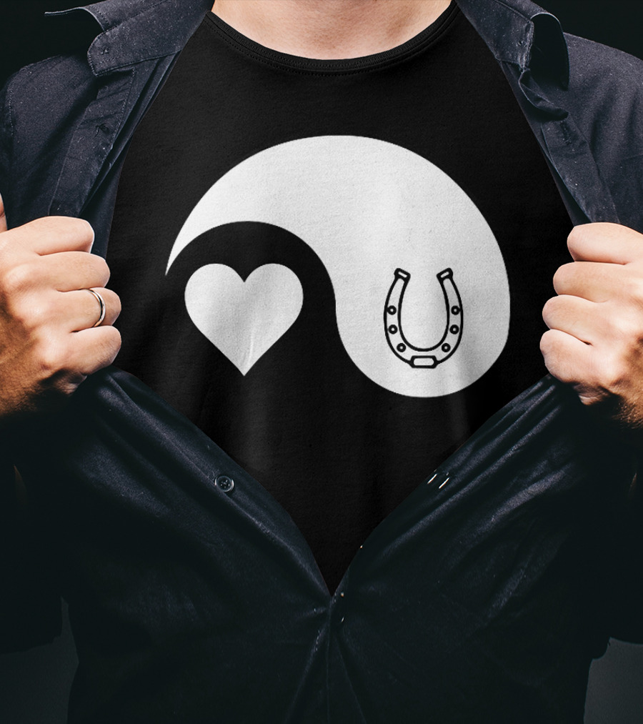 Yin Yang Heart Horseshoe Buddhism Equestrian Rider Equine T-Shirt