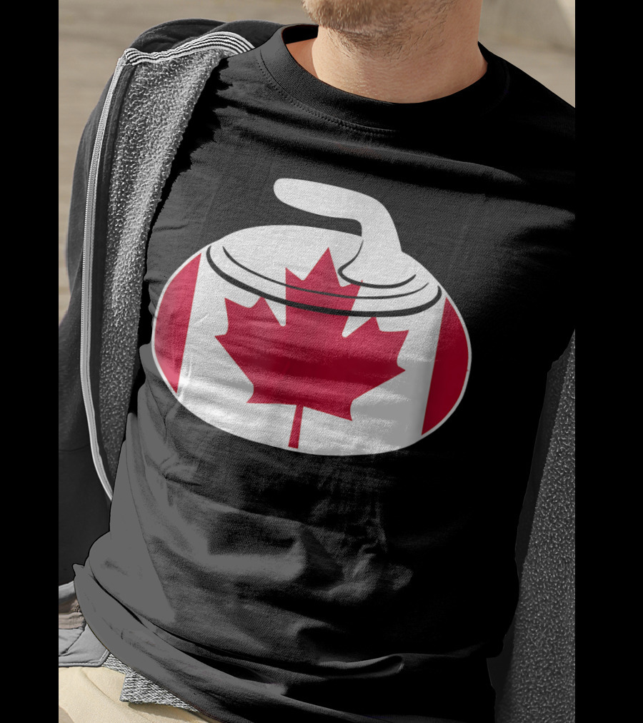 Canadian Curling Rock With Canada Flag Maple Leaf T-Shirt