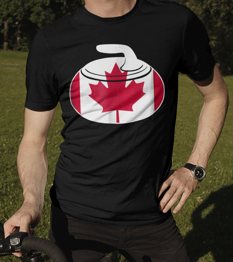 Canadian Curling Rock With Canada Flag Maple Leaf T-Shirt