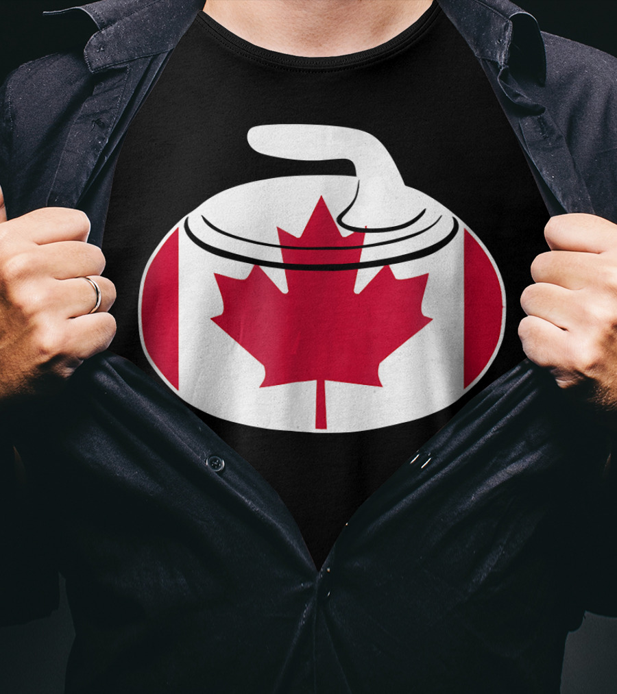 Canadian Curling Rock With Canada Flag Maple Leaf T-Shirt