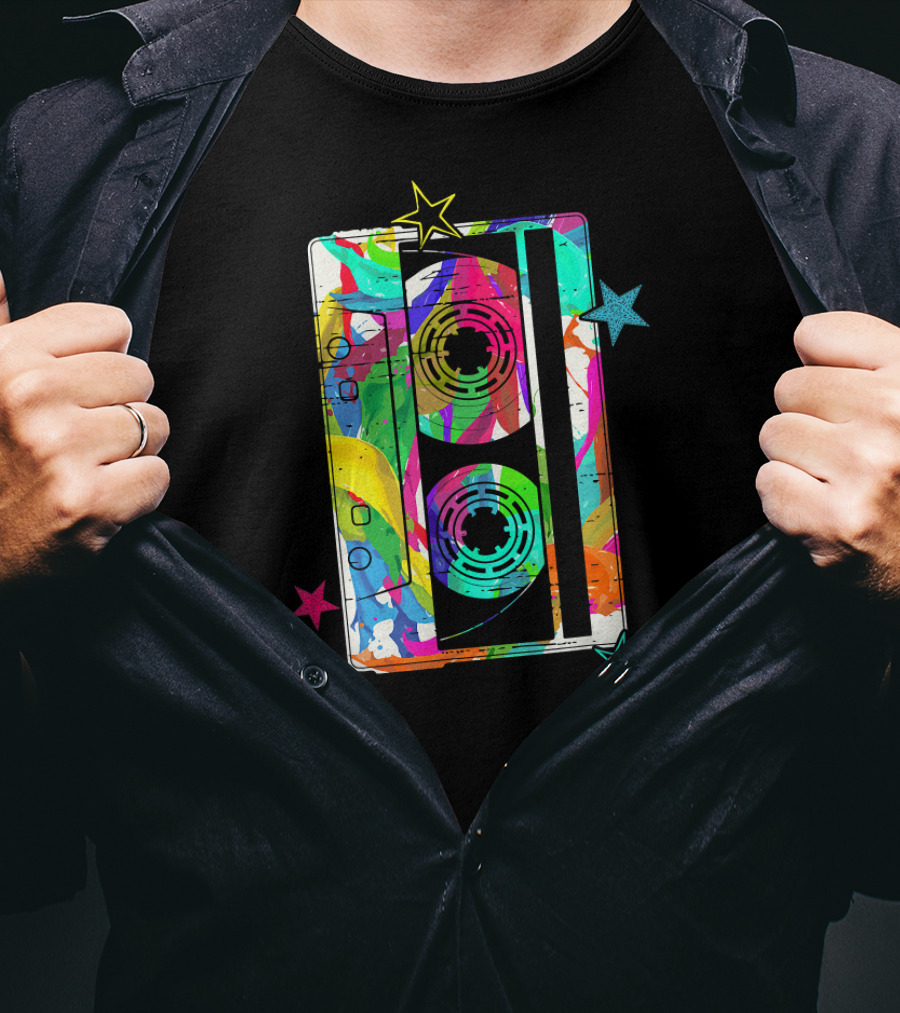 Colorful Cassette Tape Costume Vintage Music Stars T-Shirt