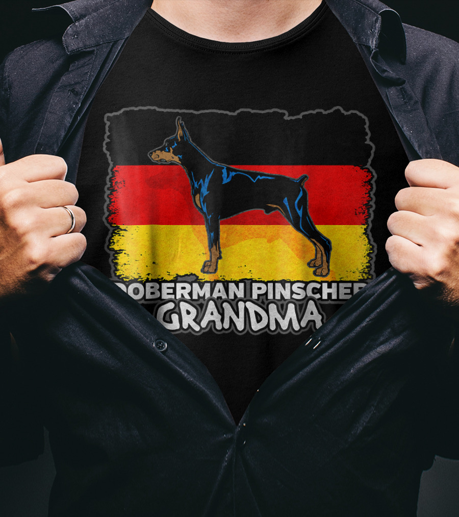 Doberman Pinscher Grandma With German Flag Background T-Shirt