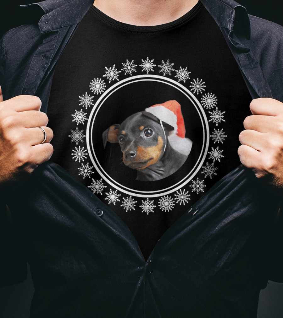 Doberman Pinscher Puppy Dog Christmas Santa Snowflake Circle T-Shirt