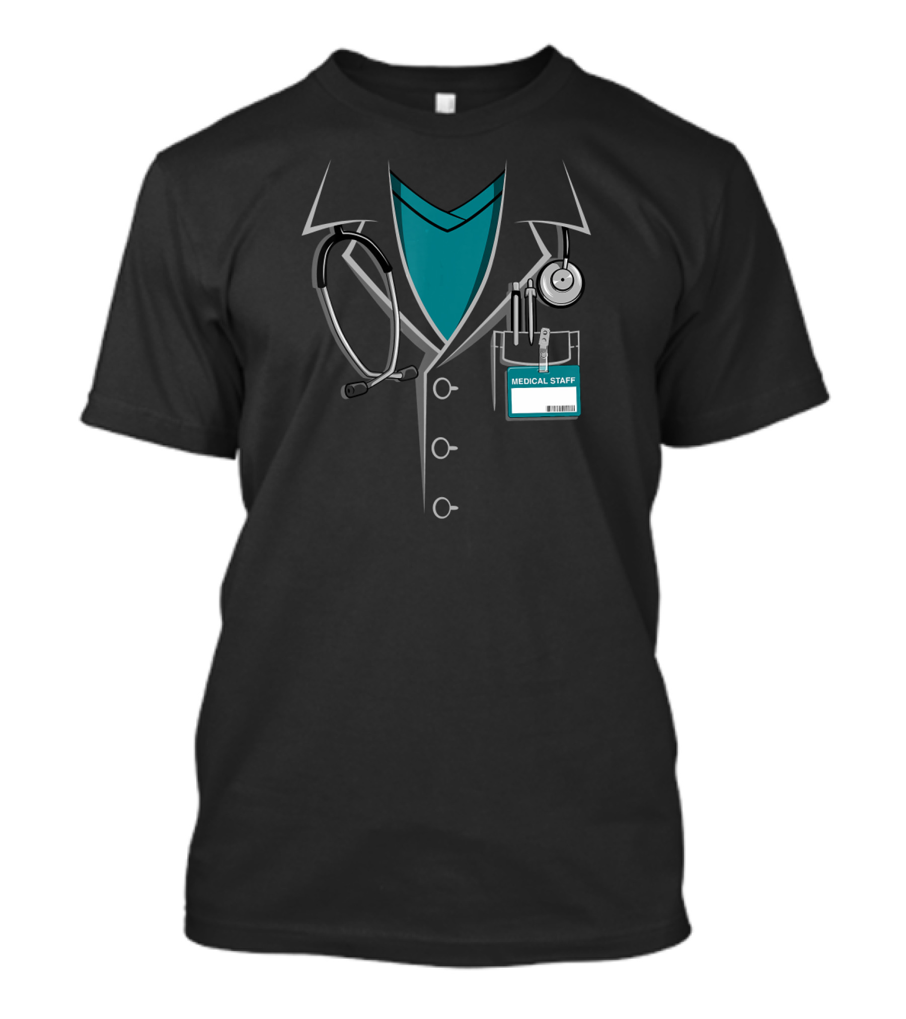 Medical Staff Doctor White Lab Coat With Stethoscope And ID Badge T-Shirt