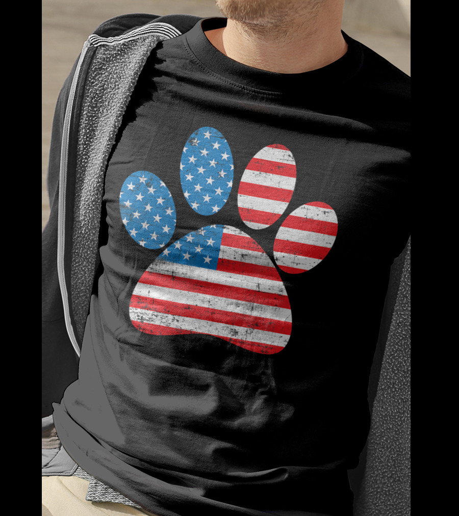 Patriot Day American Flag Dog Paw Prints T-Shirt