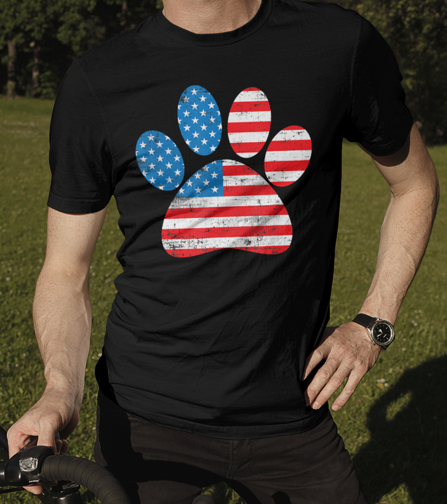 Patriot Day American Flag Dog Paw Prints T-Shirt