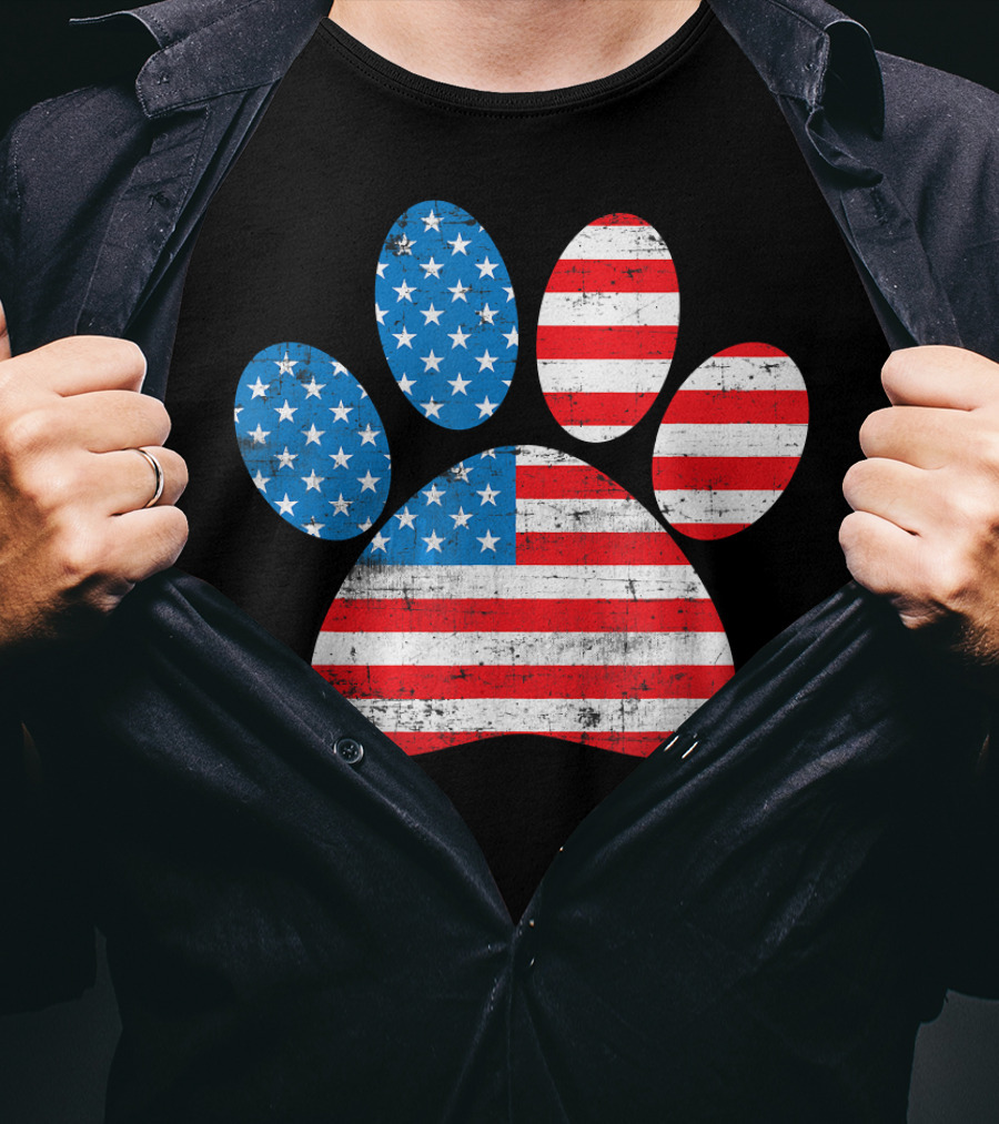 Patriot Day American Flag Dog Paw Prints T-Shirt