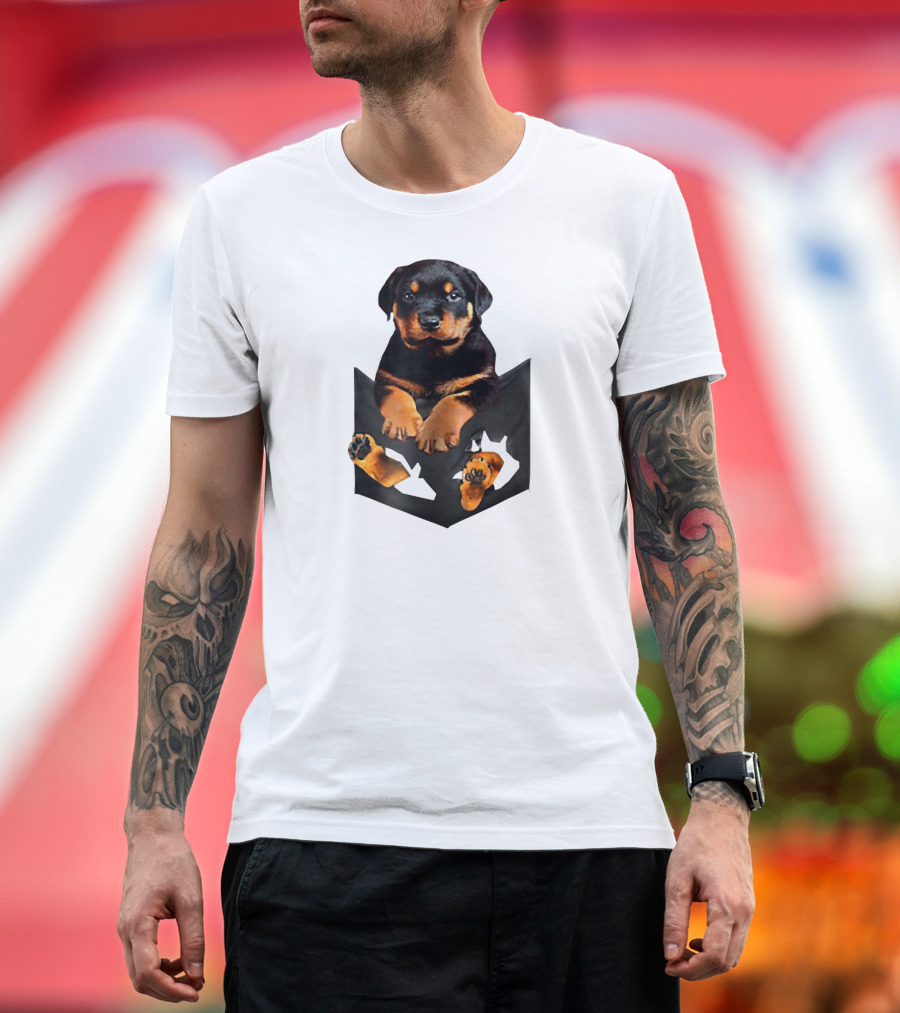 Rottweiler Puppy In Pocket T-Shirt