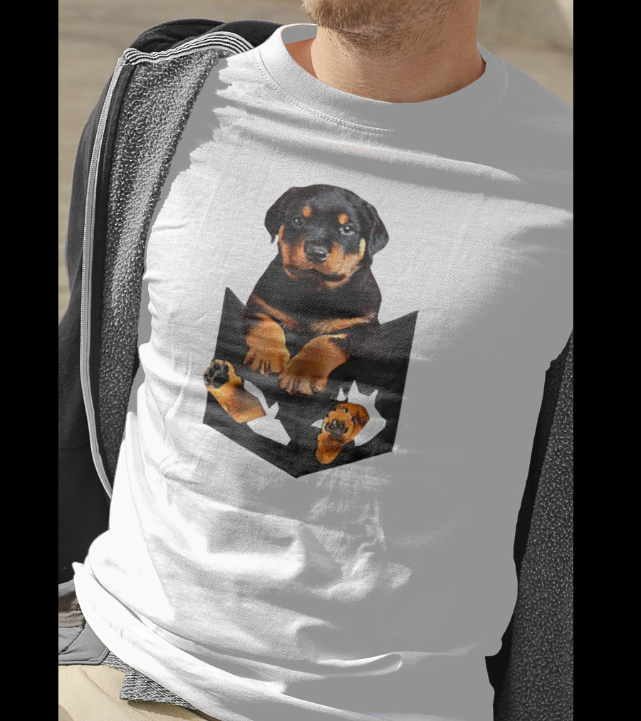 Rottweiler Puppy In Pocket T-Shirt