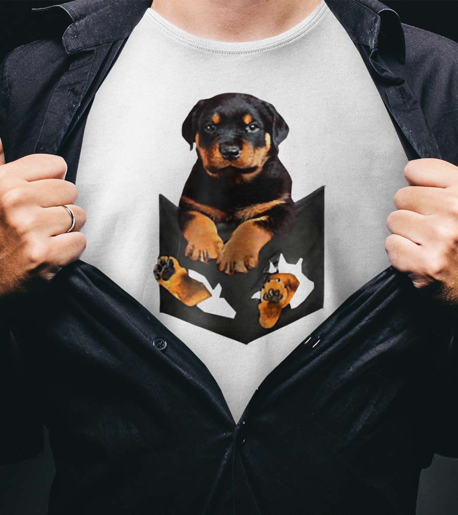 Rottweiler Puppy In Pocket T-Shirt