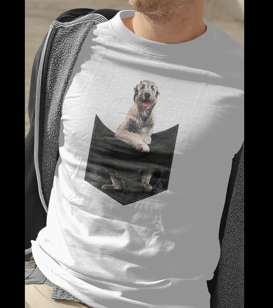 Irish Wolfhound Dog Poking Out Of Pocket With Paws T-Shirt