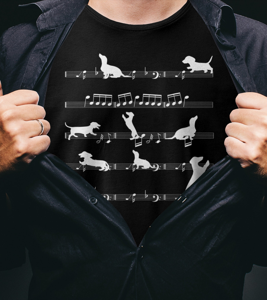 Dog Lover Idea Musician Dog Breed Playing On Musical Notes T-Shirt