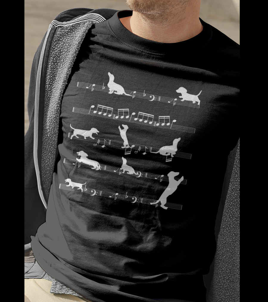 Dog Lover Musician Pet Idea With Dog Breed Silhouettes And Musical Notes T-Shirt