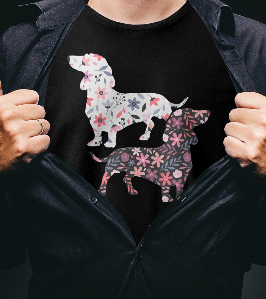 Dog Owner Idea Dogs Pet Animals Dachshund Floral T-Shirt