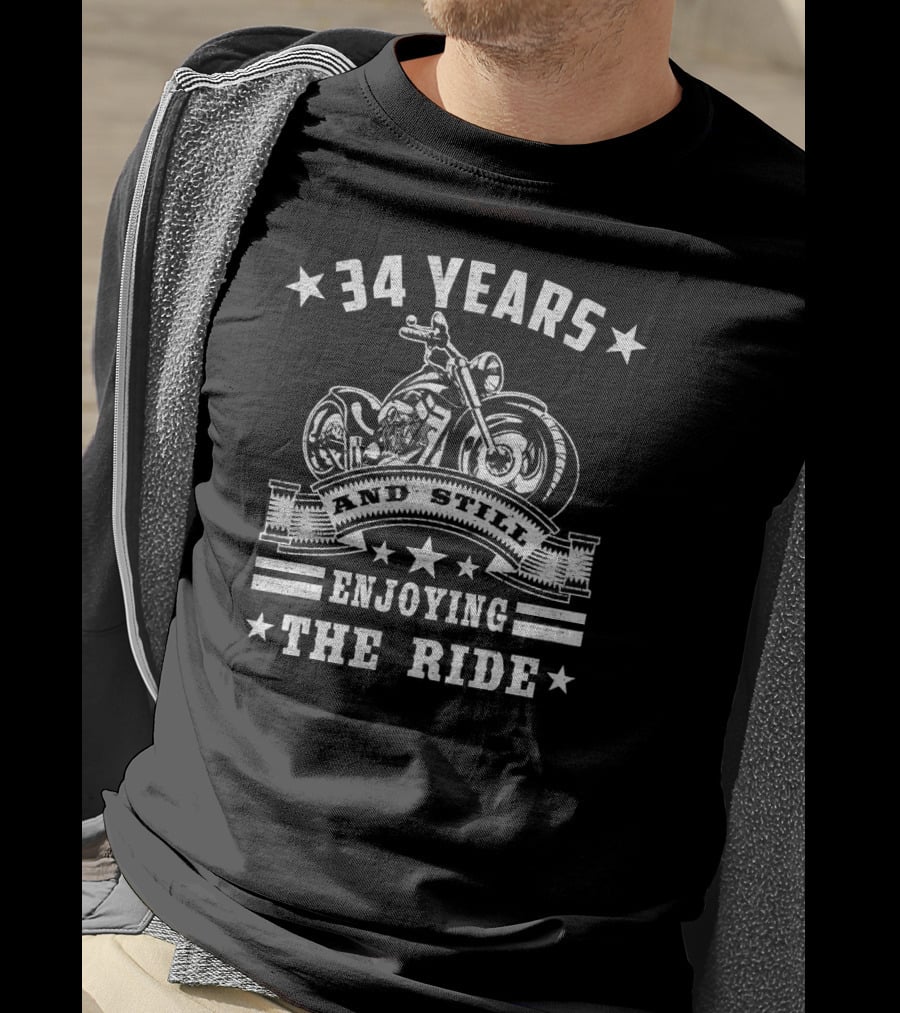 34 Years And Still Enjoying The Ride Motorcycle Stars T-Shirt