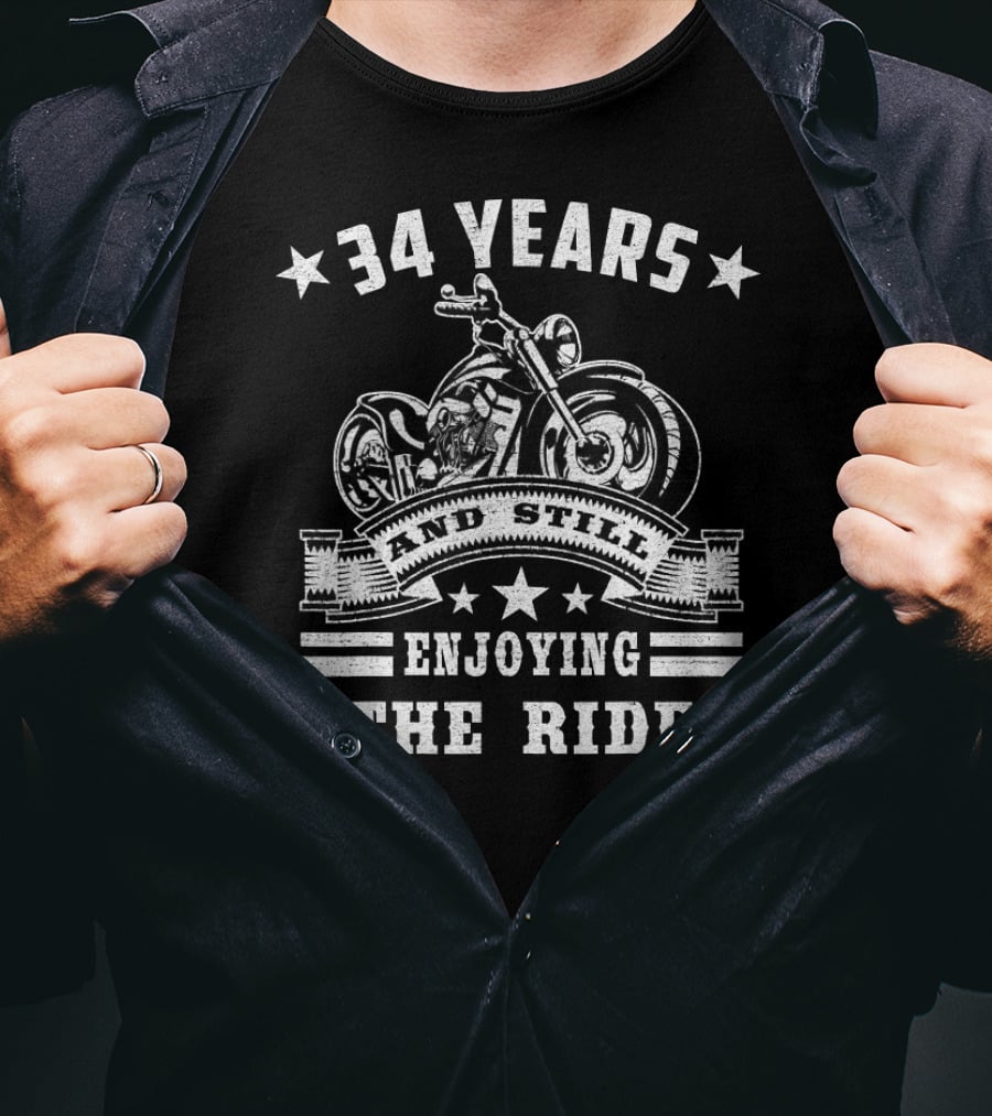 34 Years And Still Enjoying The Ride Motorcycle Stars T-Shirt