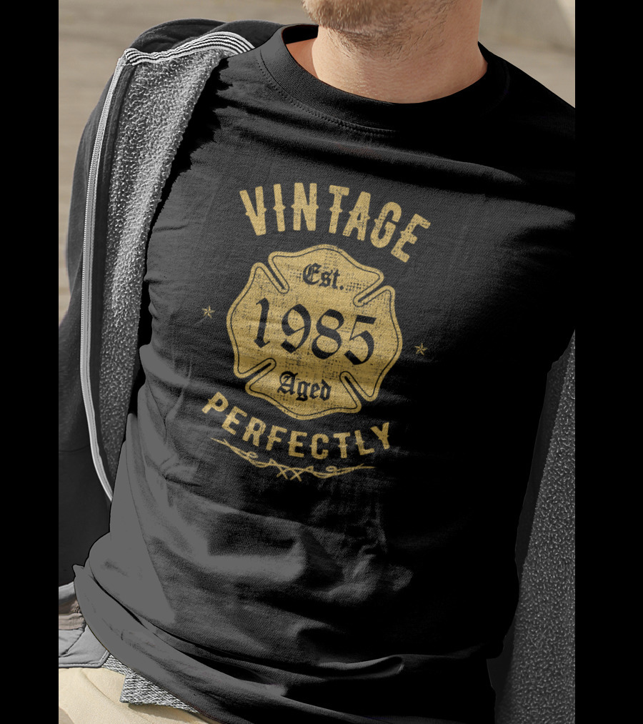 Vintage 1985 Firefighter Aged Perfectly Est. 1985 T-Shirt