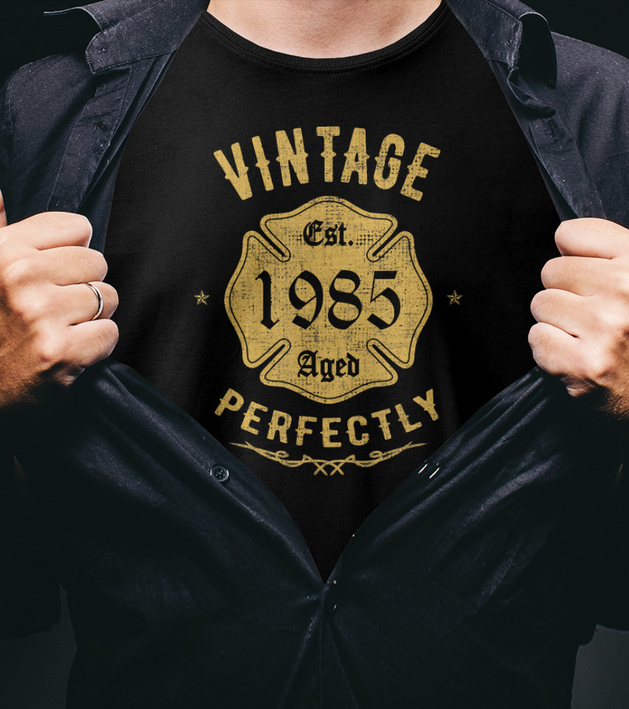 Vintage 1985 Firefighter Aged Perfectly Est. 1985 T-Shirt