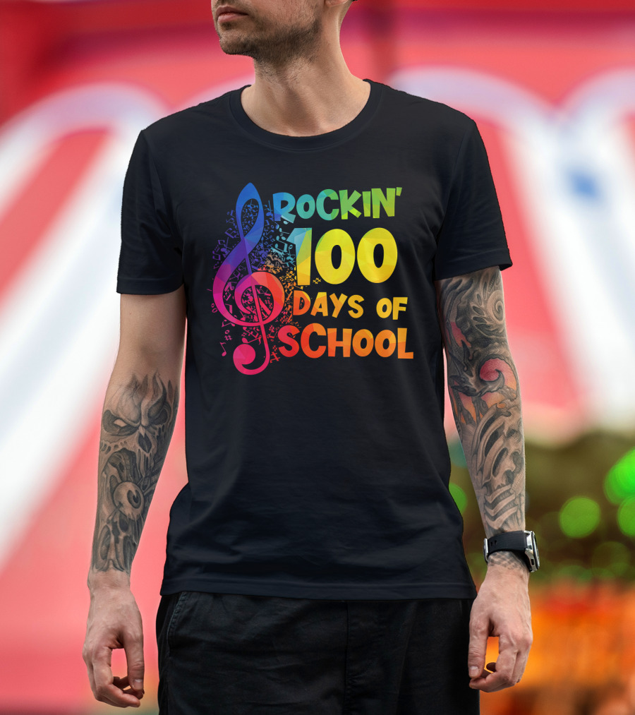 Rockin' 100 Days of School Music Notes Treble Clef T-Shirt