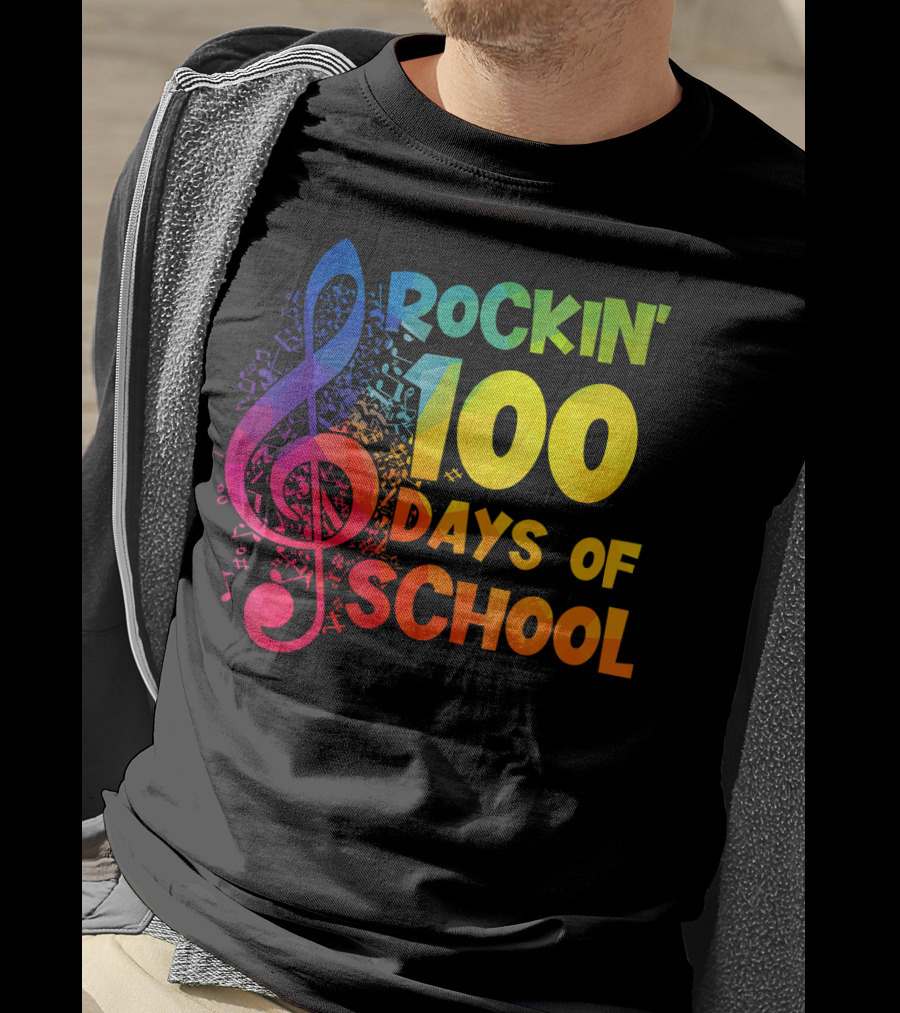 Rockin' 100 Days Of School Music Notes Treble Clef T-Shirt