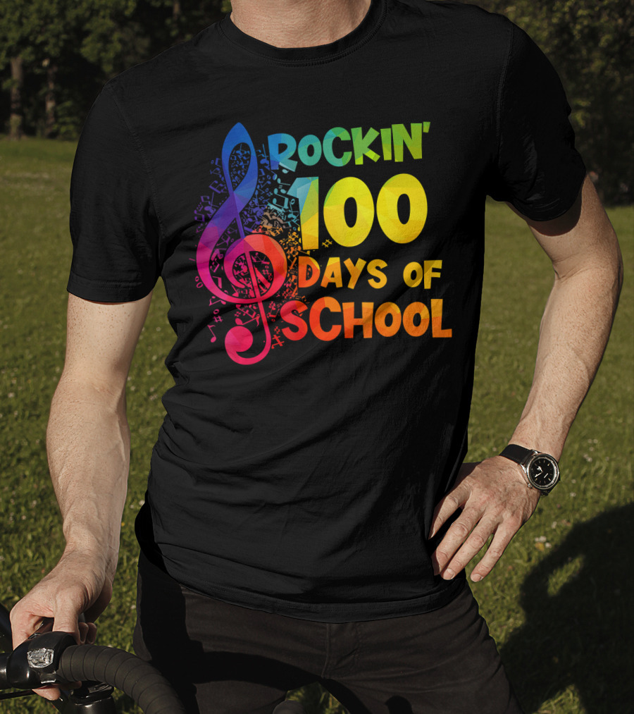 Rockin' 100 Days Of School Music Notes Treble Clef T-Shirt