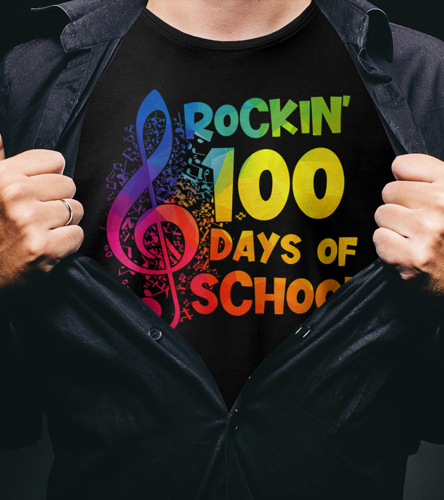 Rockin' 100 Days Of School Music Notes Treble Clef T-Shirt