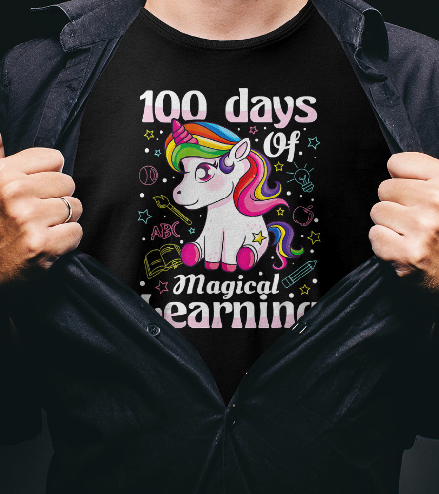 100 Days Of Magical Learning Unicorn ABC School T-Shirt