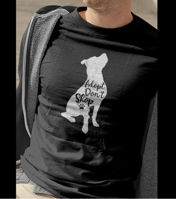 Adopt Don't Shop Rescue Pitbull Silhouette With Paw Prints T-Shirt
