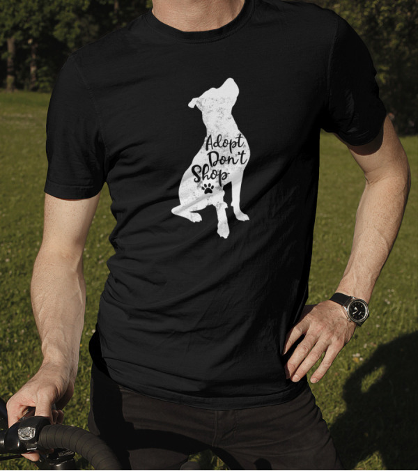Adopt Don't Shop Rescue Pitbull Silhouette With Paw Prints T-Shirt