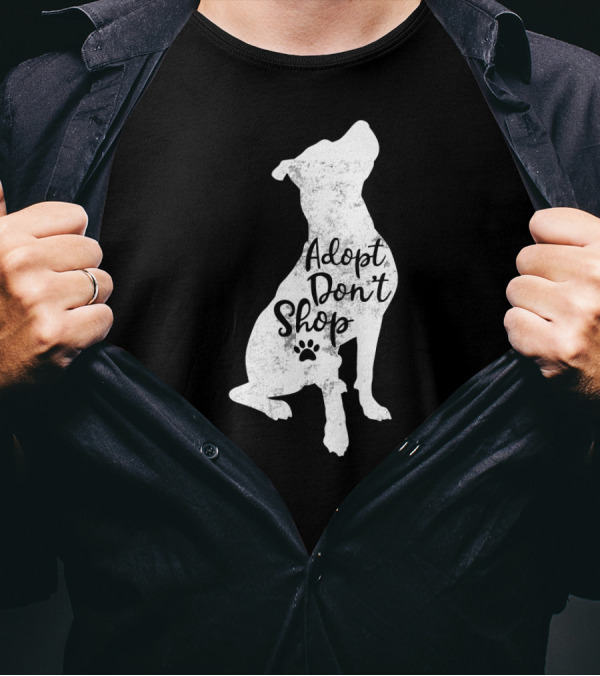 Adopt Don't Shop Rescue Pitbull Silhouette With Paw Prints T-Shirt
