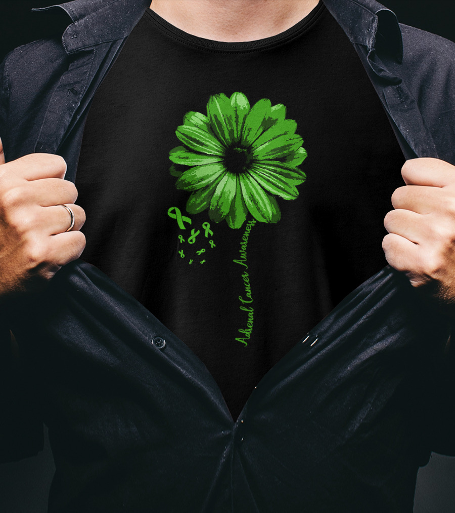 Adrenal Cancer Awareness Green Flower Ribbon T-Shirt