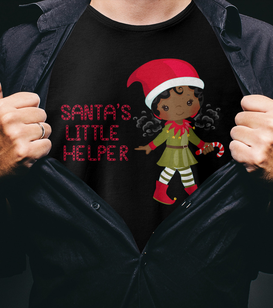 African American Girl Santa's Little Helper T-Shirt