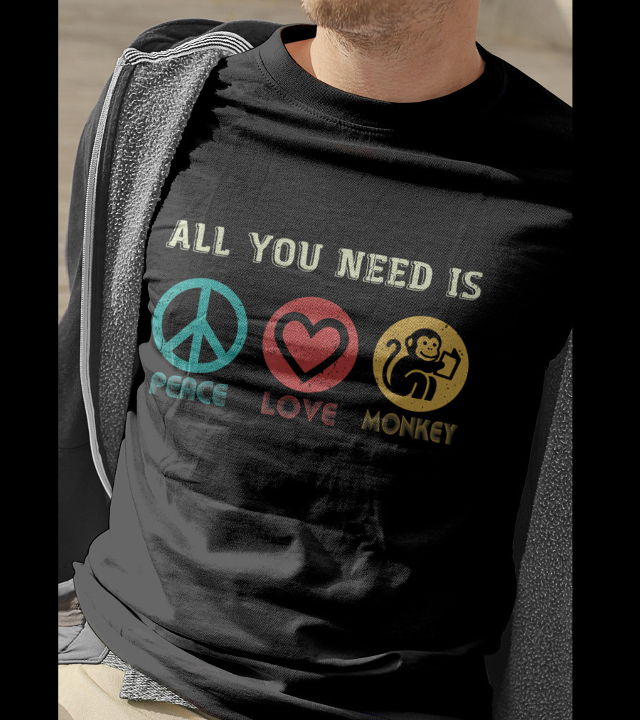 All You Need Is Peace Love And Monkey Symbols T-Shirt