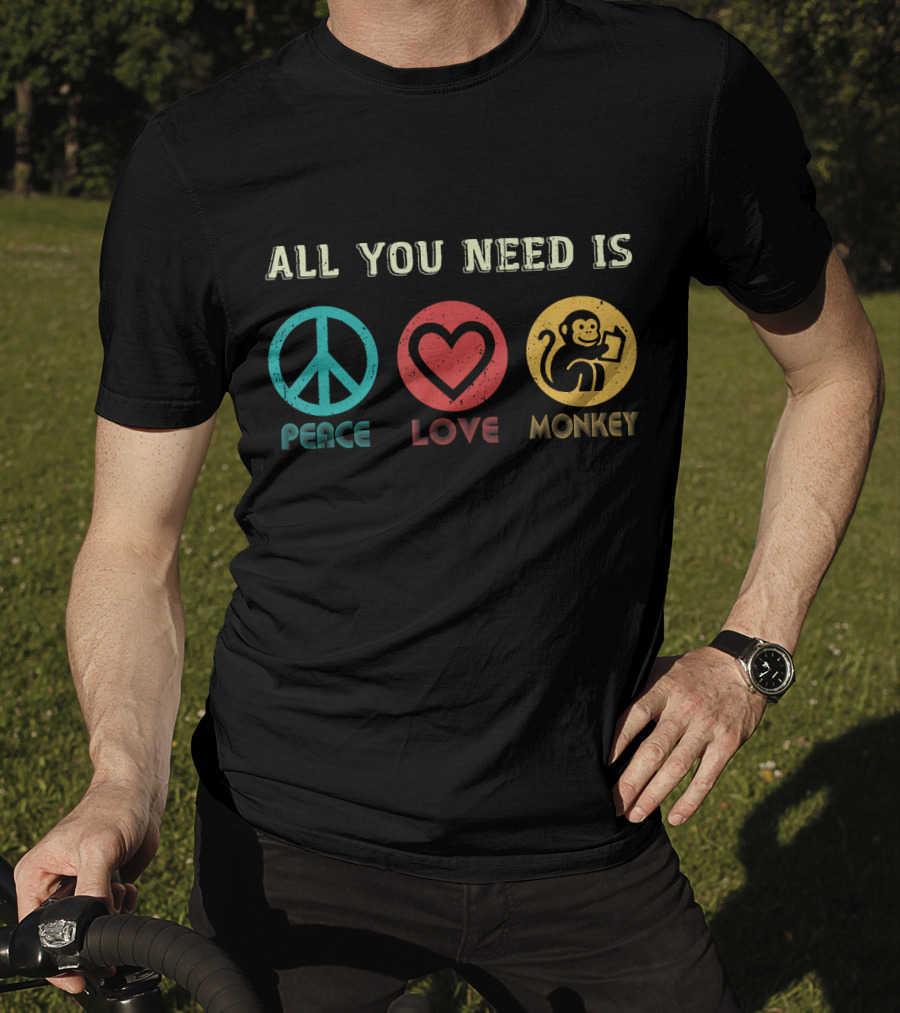 All You Need Is Peace Love And Monkey Symbols T-Shirt