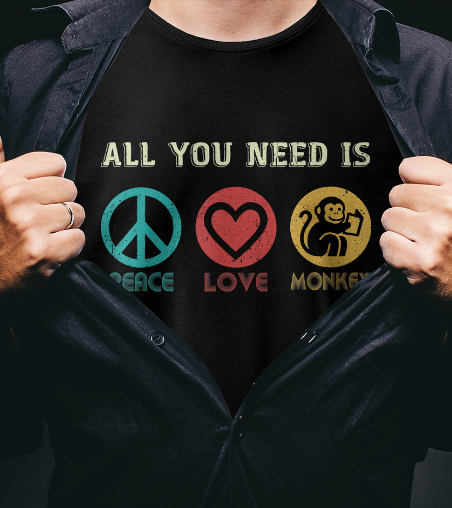 All You Need Is Peace Love And Monkey Symbols T-Shirt