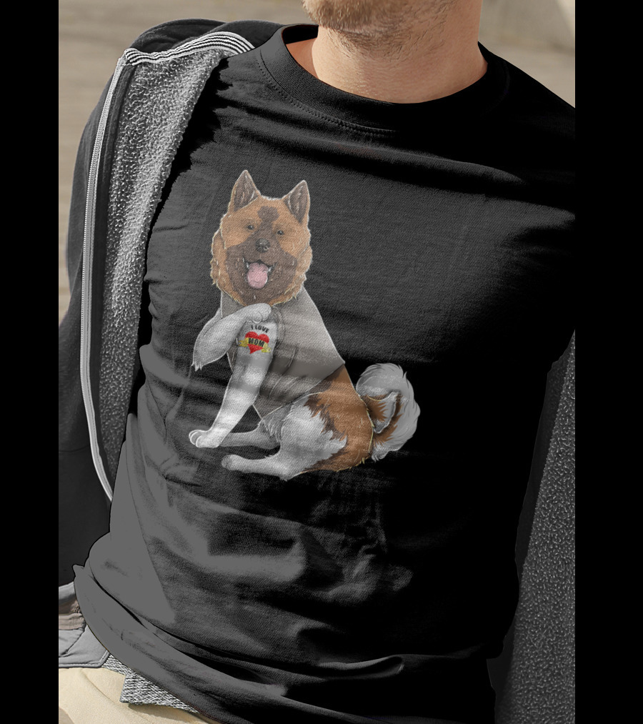 American Akita I Love Mom Tattoo Heart T-Shirt