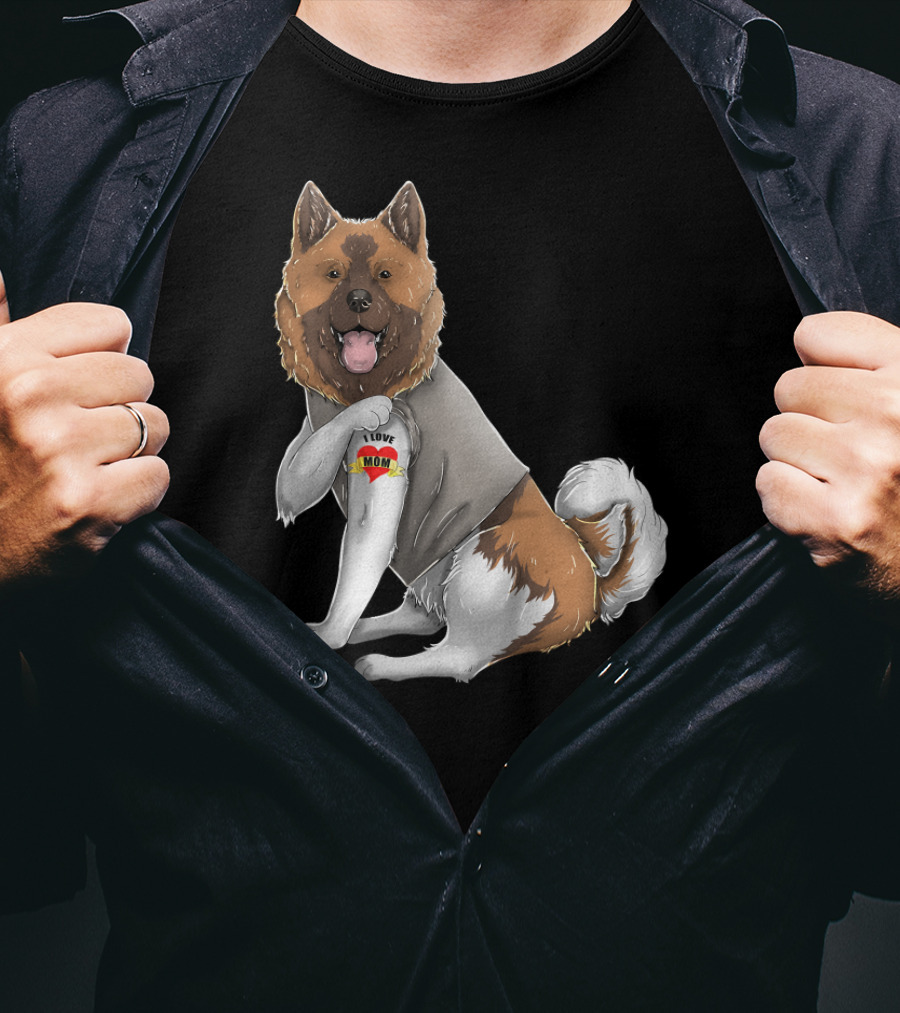 American Akita I Love Mom Tattoo Heart T-Shirt