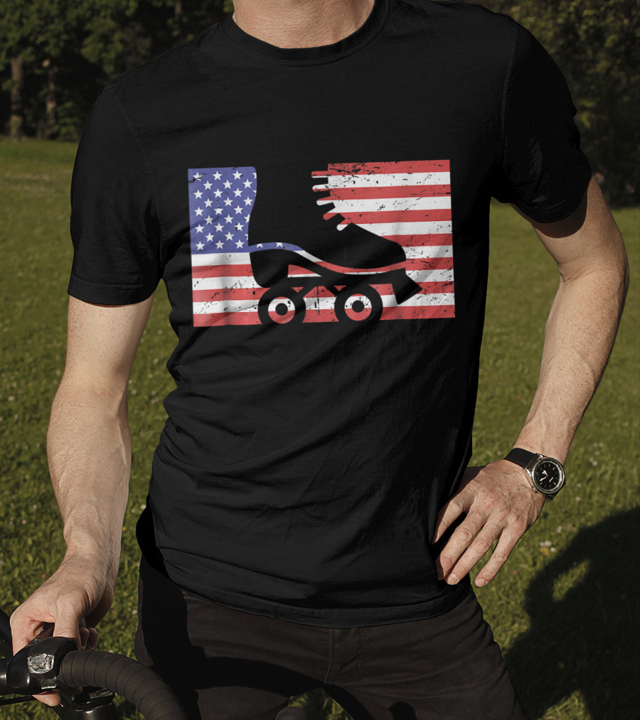 American Flag With Roller Skate T-Shirt