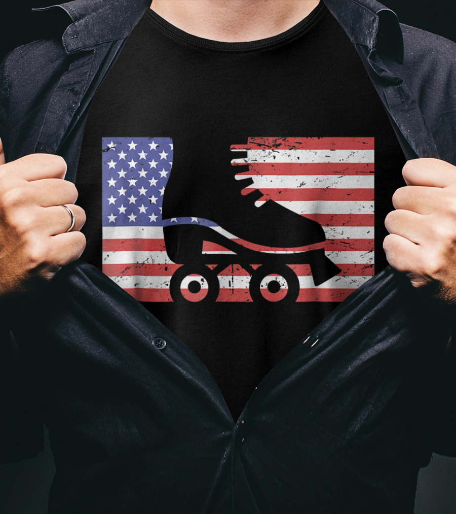 American Flag With Roller Skate T-Shirt