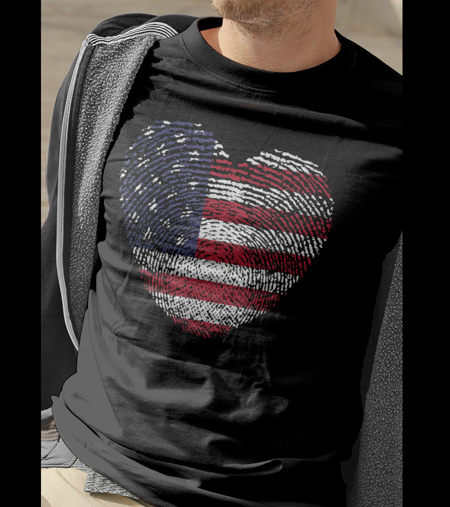 American Flag Heart Shape Fingerprint T-Shirt