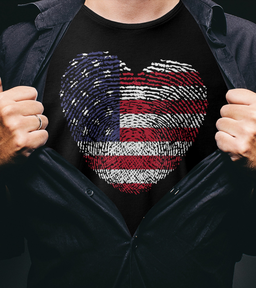 American Flag Heart Shape Fingerprint T-Shirt