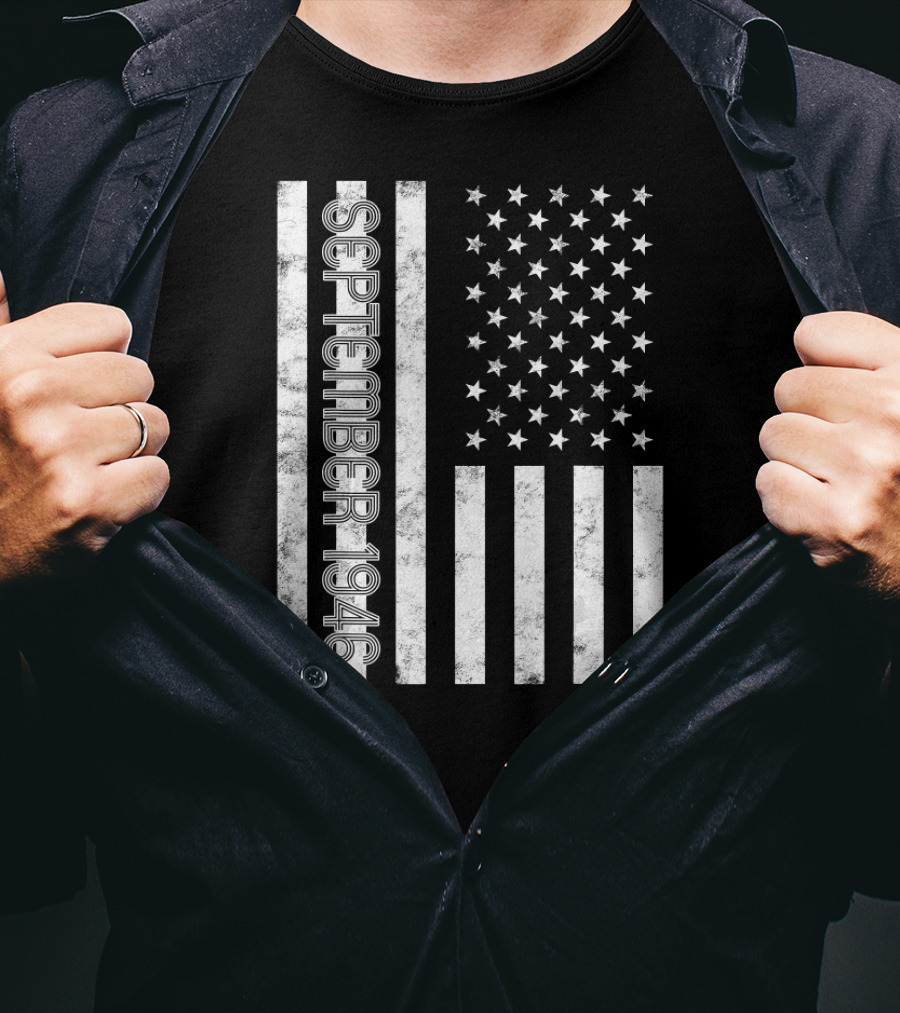 American Flag September 1946 Vintage Style Birth Month T-Shirt
