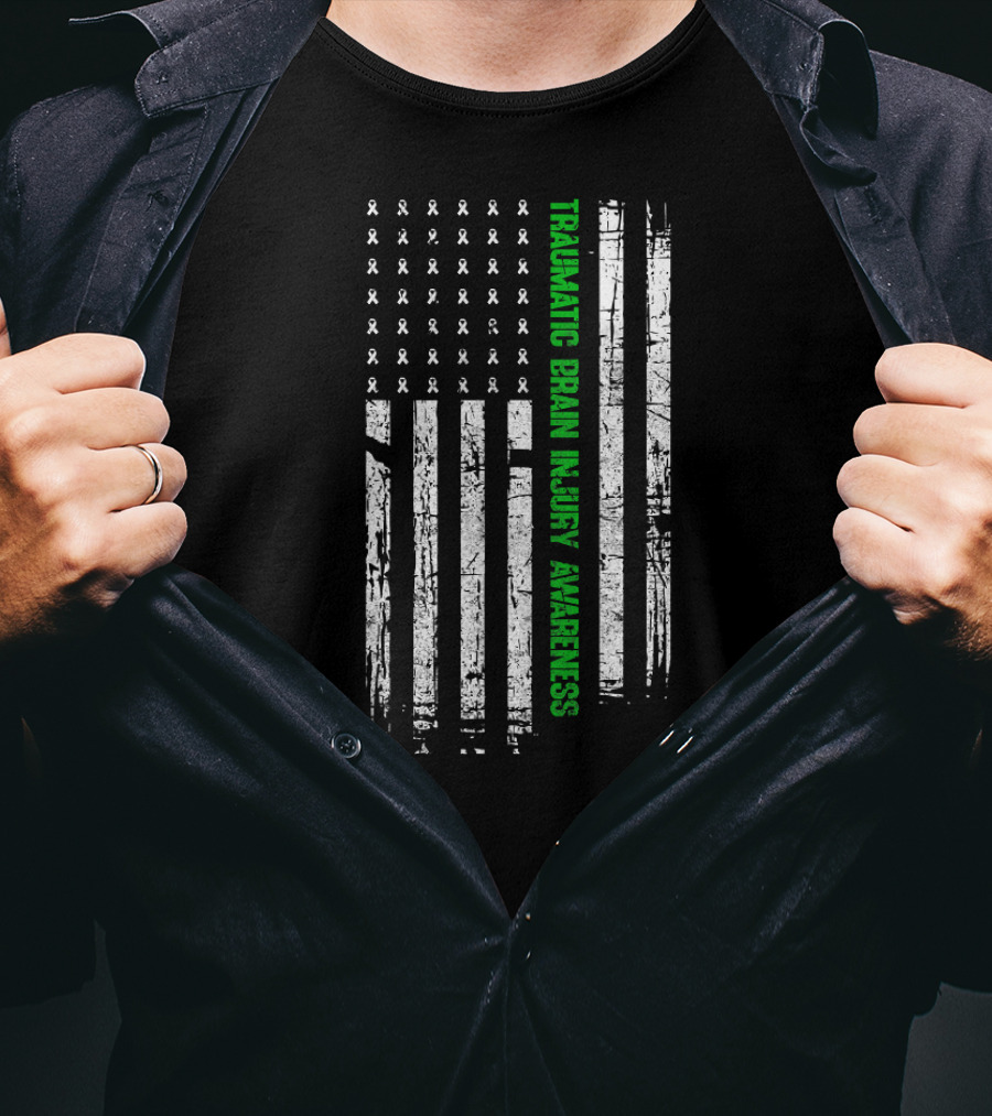 American Flag Traumatic Brain Injury Awareness T-Shirt